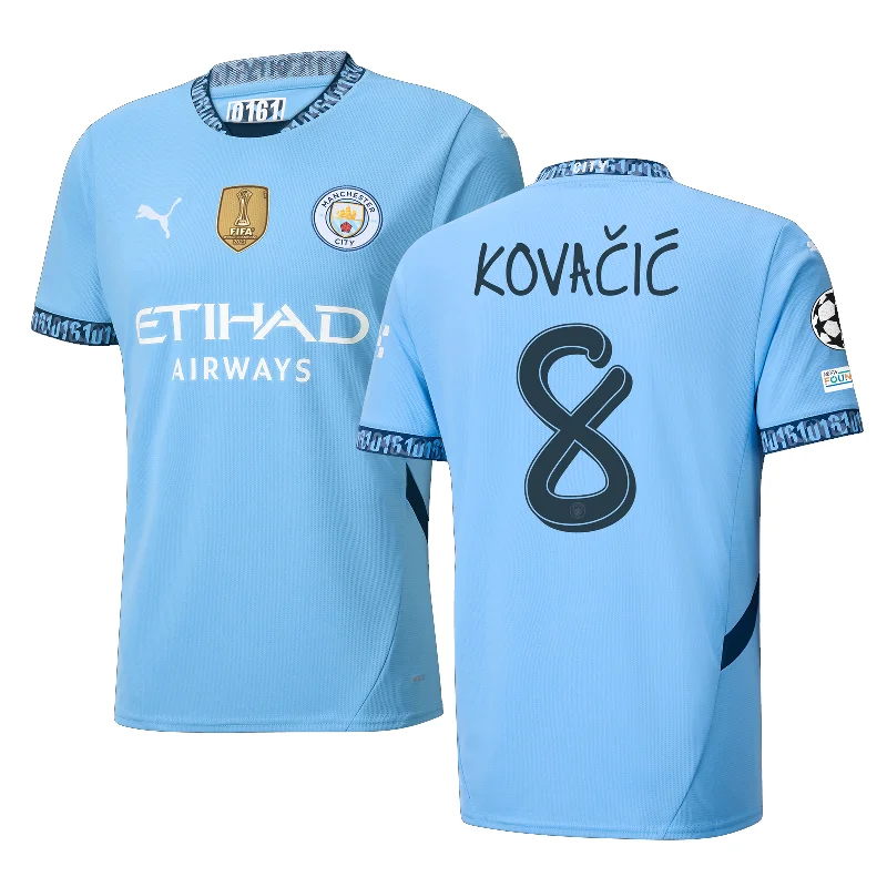 Puma Manchester City Mateo Kovačić Home Jersey w/ Champions League + Club World Cup Patch 24/25 (Team Light Blue/Marine Blue) Stylish Men's Tropical 