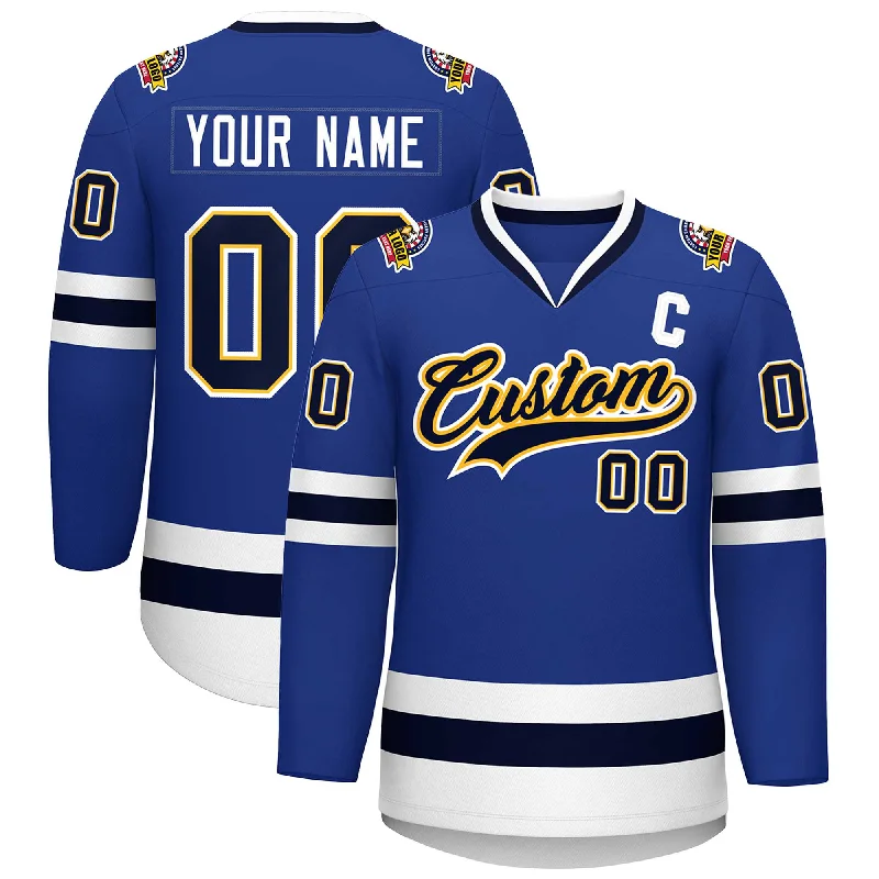 Custom Royal Navy Gold-White Classic Style Hockey Jersey Artistic Men's Avant