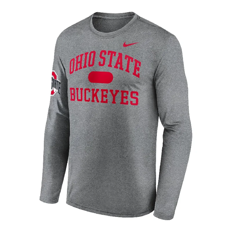 Ohio State Buckeyes Nike Wordmark Gray Long Sleeve T-Shirt Artistic Men's Hand