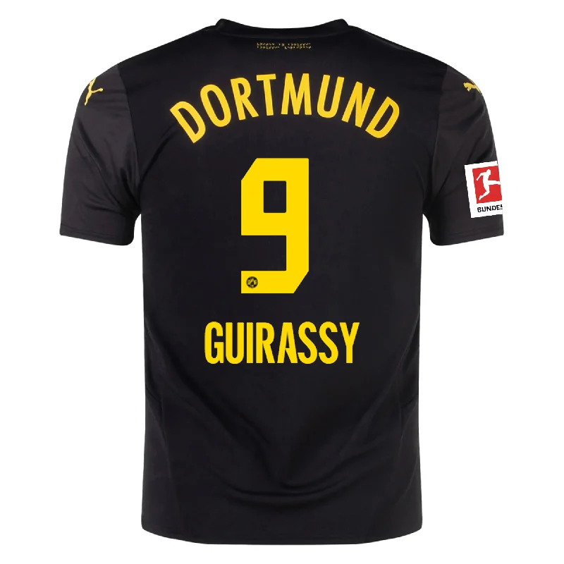 Puma Borussia Dortmund Serhou Guirassy Away Jersey w/ Bundesliga Patch 24/25 (Puma Black/Faster Yellow) Relaxed Men's Beach