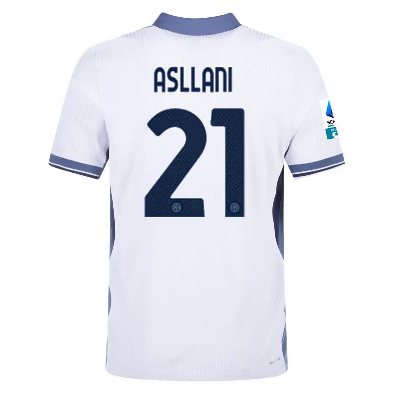 Nike Inter Milan Authentic Kristjan Asllani Away Jersey w/ Serie A + Scudetto Patch 24/25 (White/Silver) Elegant Men's Formal 