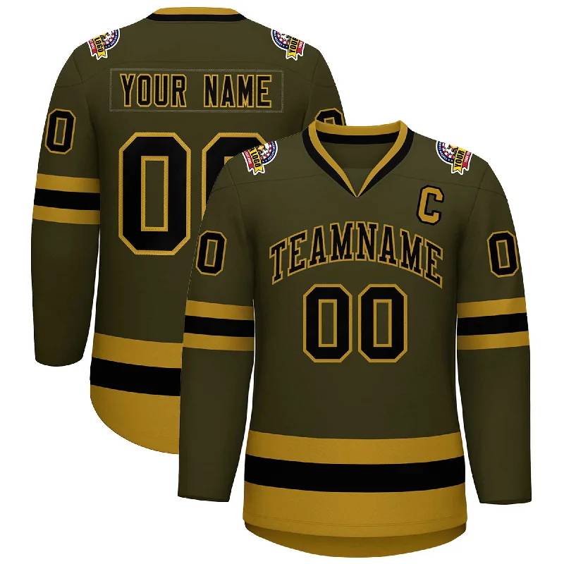 Custom Olive Black-Old Gold Classic Style Hockey Jersey Dynamic Men's High