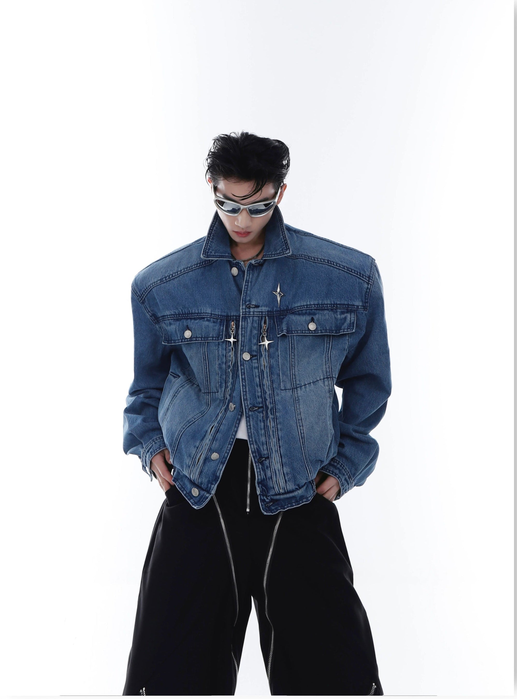 Metal Zipper Washed Denim Jacket Masculine Men's Thick