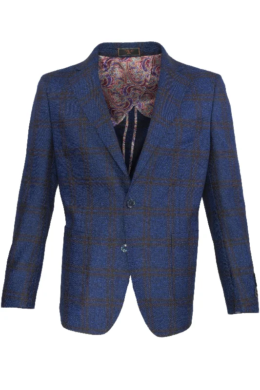 Tiglio Lanificio Di Biella Sport Coat - Navy Plaid Dynamic Men's Moto