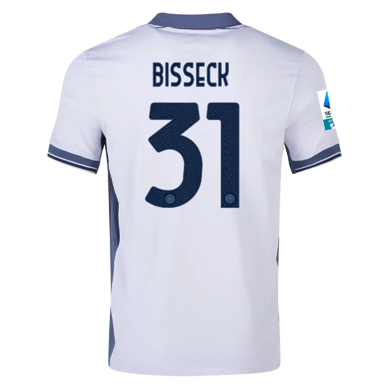 Nike Inter Milan Yann Aurel Bisseck Away Jersey w/ Serie A + Scudetto Patch 24/25 (Summit White/Iris Whisper) Casual Men's Loose