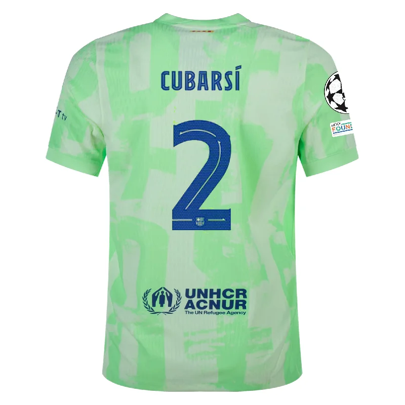 Nike Barcelona Authentic Pau Cubarsí Third Jersey w/ Champions League Patches 24/25 (Barely Volt/Old Royal) Trendy Men's Bucket