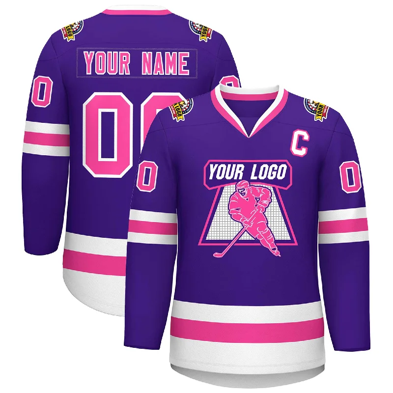 Custom Purple Pink-White Classic Style Hockey Jersey Refined Men's Velvet