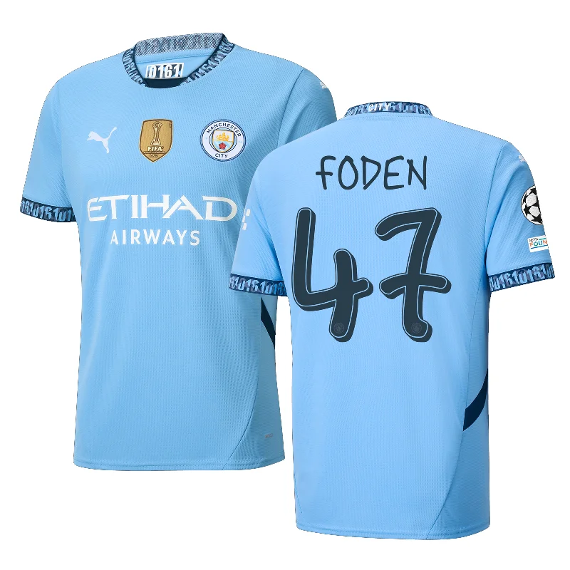 Puma Manchester Phil Foden Home Jersey w/ Champions League + Club World Cup Patch 24/25 (Team Light Blue/Marine Blue) Beach