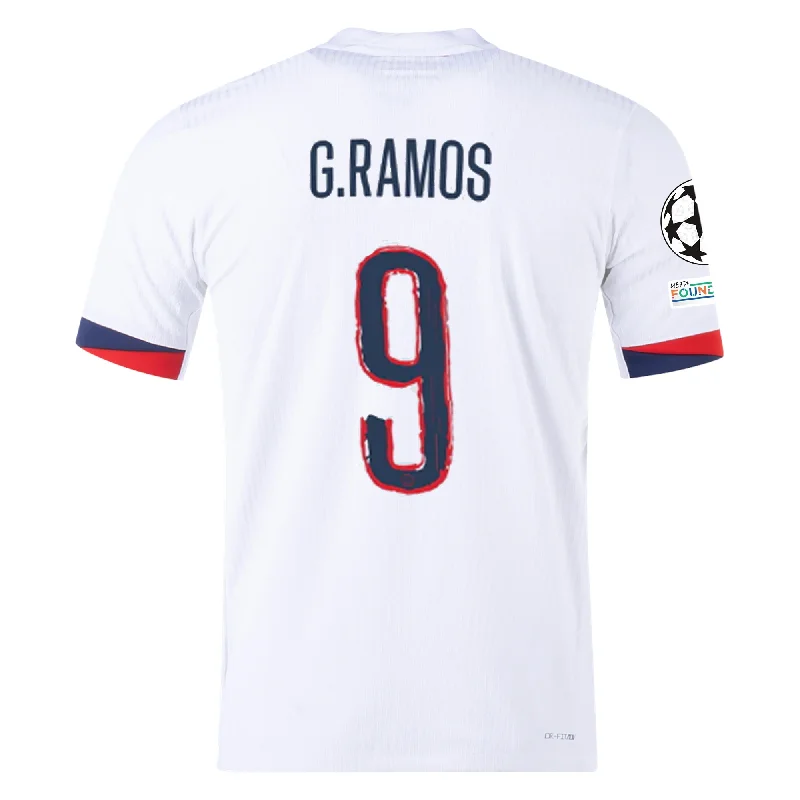 Nike Paris Saint-Germain Authentic Gonçalo Ramos Away Jersey w/ Champions League Patches 24/25 (White/Midnight Navy) Cozy Men's Winter