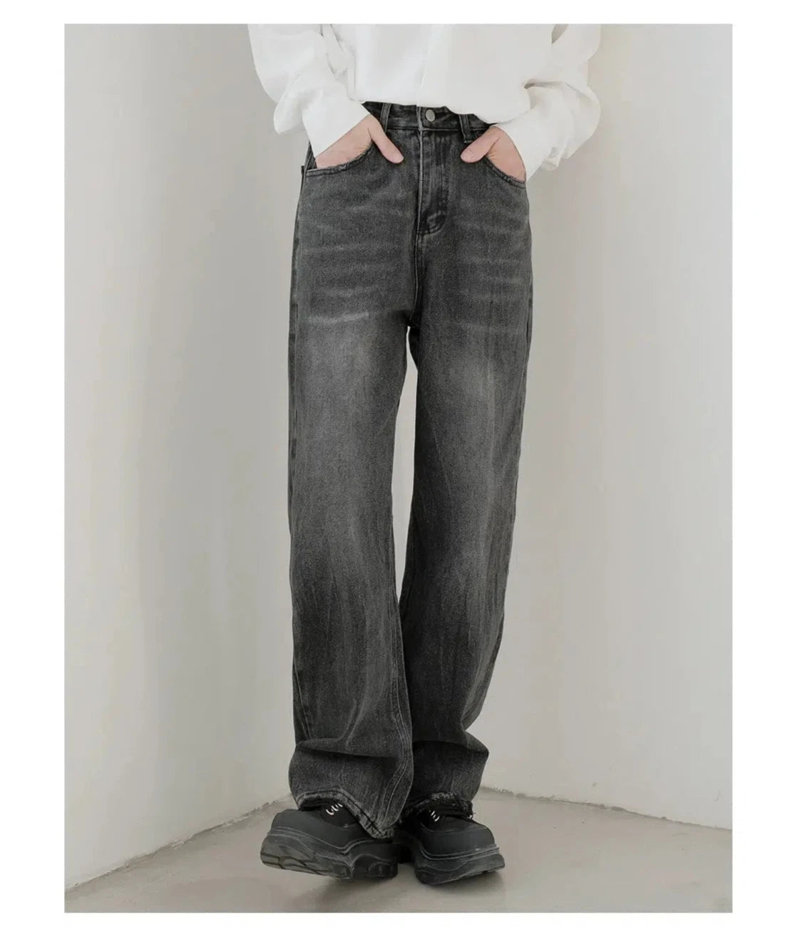 Gray Wide-Leg Denim Pants Elegant Men's Cashmere