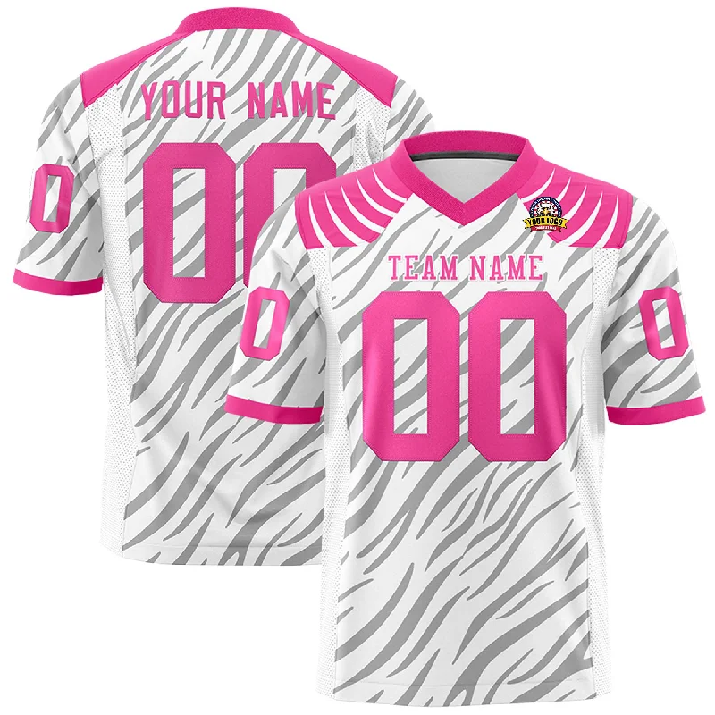 Custom White Gray Personalized Tiger Stripe Graffiti Pattern Authentic Football Jersey Casual Men's Short