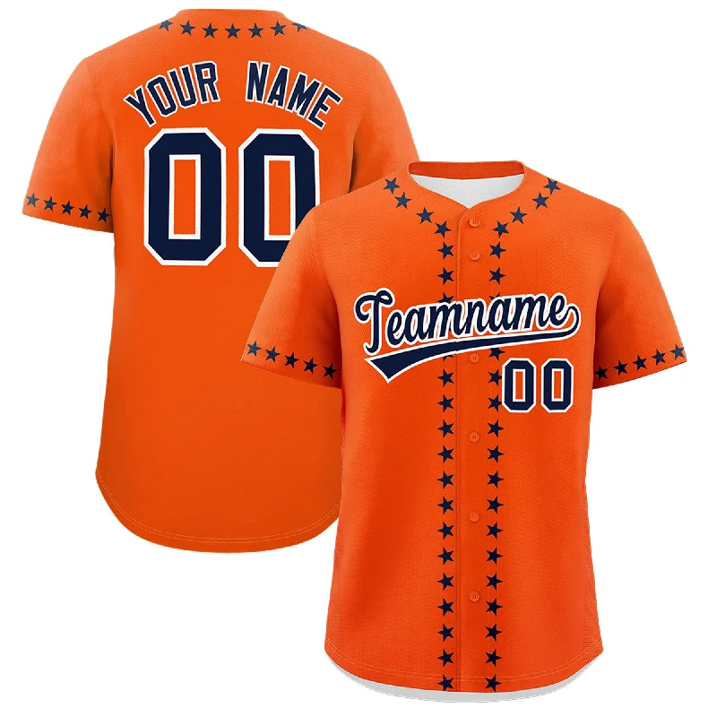 Custom Orange Navy Star Ribbing Authentic Baseball Jersey Refined Men's European