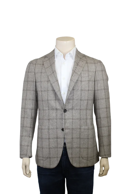 Taupe & Brown Windowpane Sport Coat Youthful Men's Anime