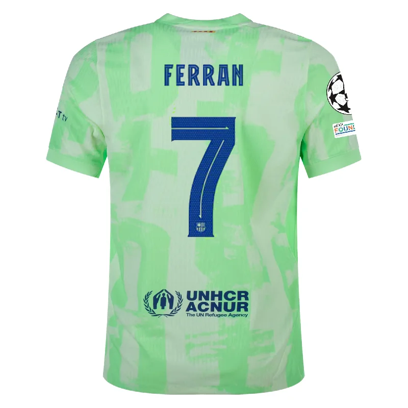 Nike Barcelona Authentic Ferran Torres Third Jersey w/ Champions League Patches 24/25 (Barely Volt/Old Royal) Classic Men's Pin