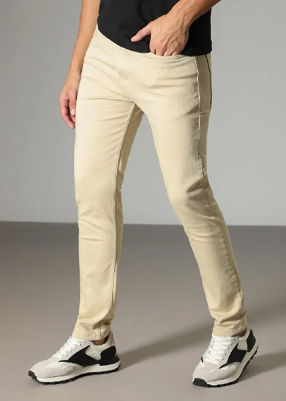 Cream Ankle Slim Fit Denim Elegant Men's Formal 