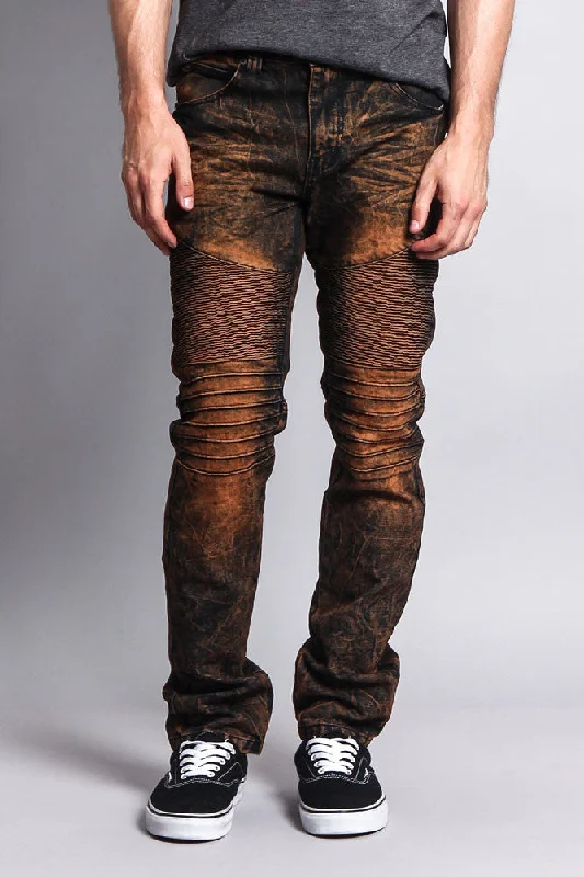 Stain Wash Biker Denim Jeans Unique Men's Patch