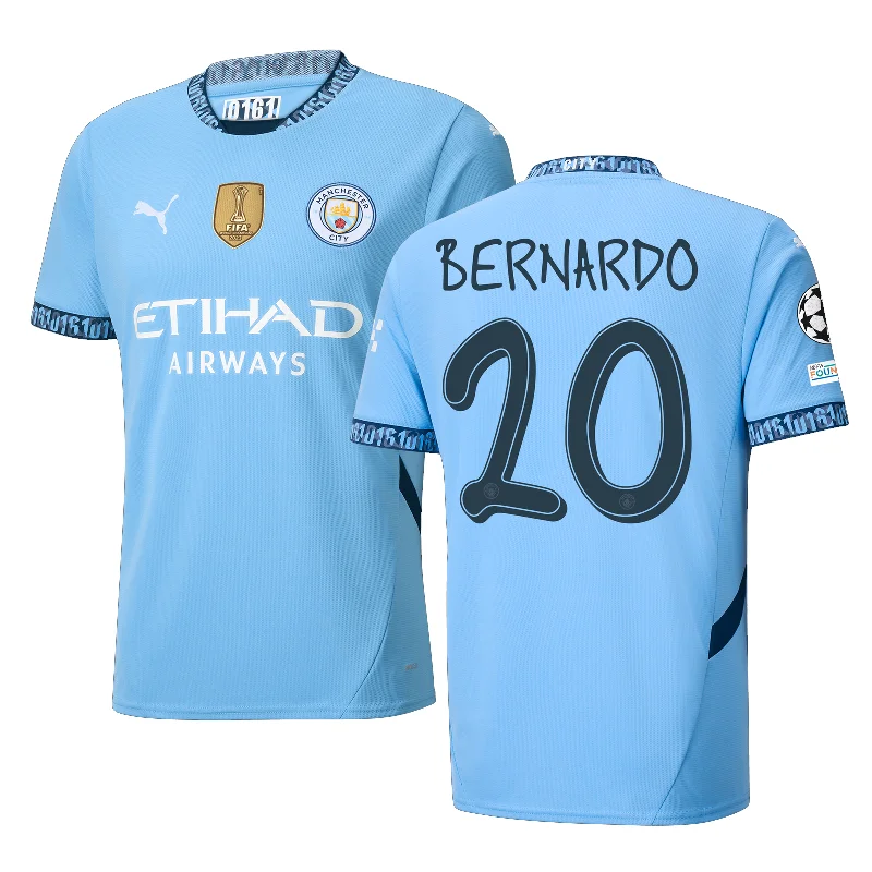 Puma Manchester City Bernardo Silva Home Jersey w/ Champions League + Club World Cup Patch 24/25 (Team Light Blue/Marine Blue) Cclassic Men's Tweed