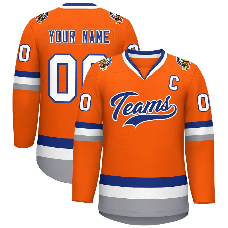 Custom Orange Royal-White Classic Style Hockey Jersey Unique Men's Patch