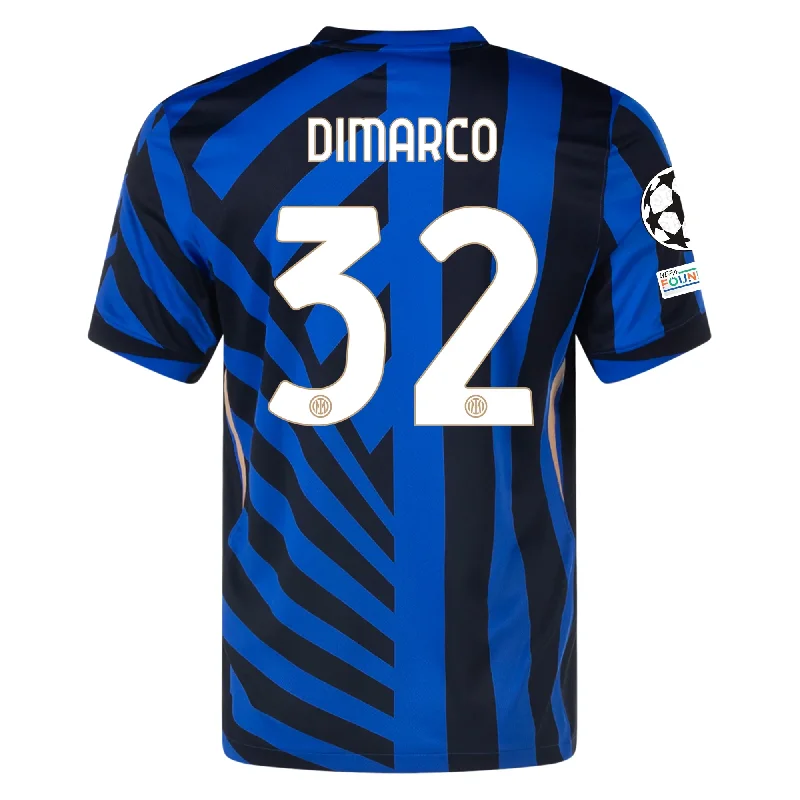 Nike Inter Milan Federico Dimarco Home Jersey w/ Champions League + Scudetto Patch 24/25 (Lyon Blue/Black) Stylish Men's Tropical 