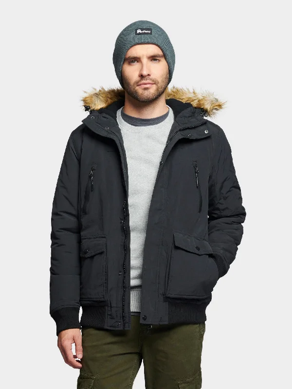 Hudson Script Arctic Bomber Jacket in Black Refined Men's Hand