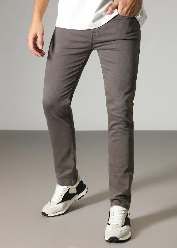 Greyish Brown Ankle Slim Fit Denim Trendy Men's Scandinavian