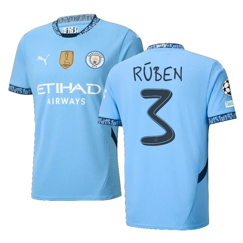 Puma Manchester City Rúben Dias Home Jersey w/ Champions League + Club World Cup Patch 24/25 (Team Light Blue/Marine Blue) Laid