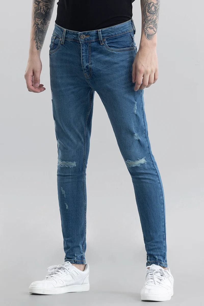 Ilaria Blue Distressed Skinny Fit Jeans Gym