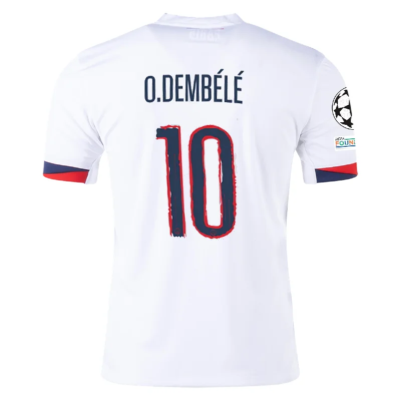 Nike Paris Saint-Germain Ousmane Dembélé Away Jersey w/ Champions League Patches 24/25 (White/Midnight Navy) Relaxed Men's Beach