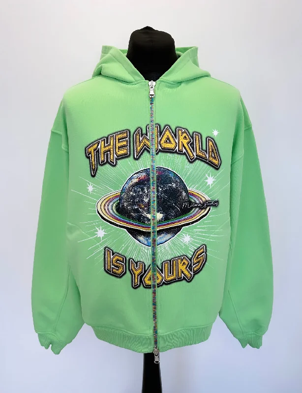 Apple Green Planet Multi Colour Zip Hoodie. Minimalist Men's Casual 