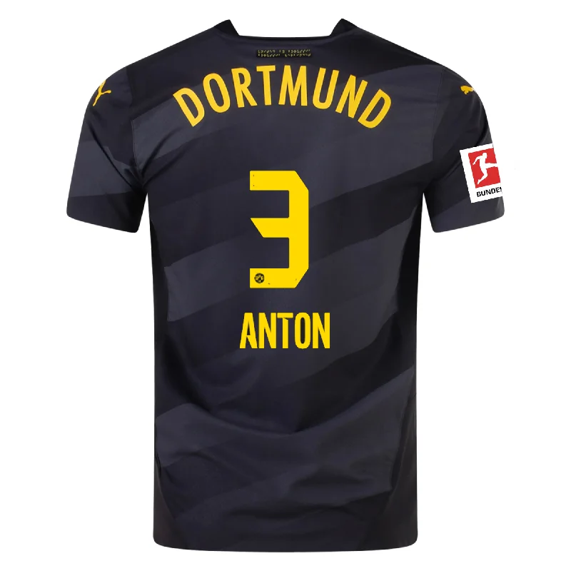 Puma Borussia Dortmund Authentic Waldemar Anton Away Jersey w/ Bundesliga Patch 24/25 (Puma Black/Faster Yellow) Preppy Men's College