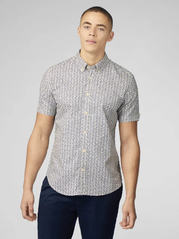 Geo Wave Print Shirt - Blue Denim Dynamic Men's Moto