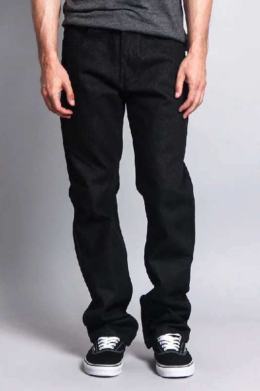 Men's Straight Fit Raw Denim Jeans (Raw Black) Cool Men's Skate