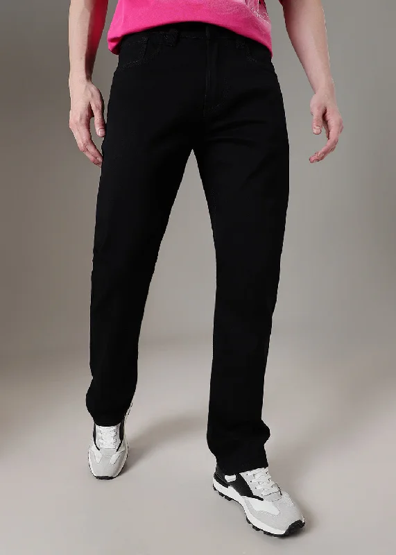 Black Straight Fit Denim Practical Men's Multi