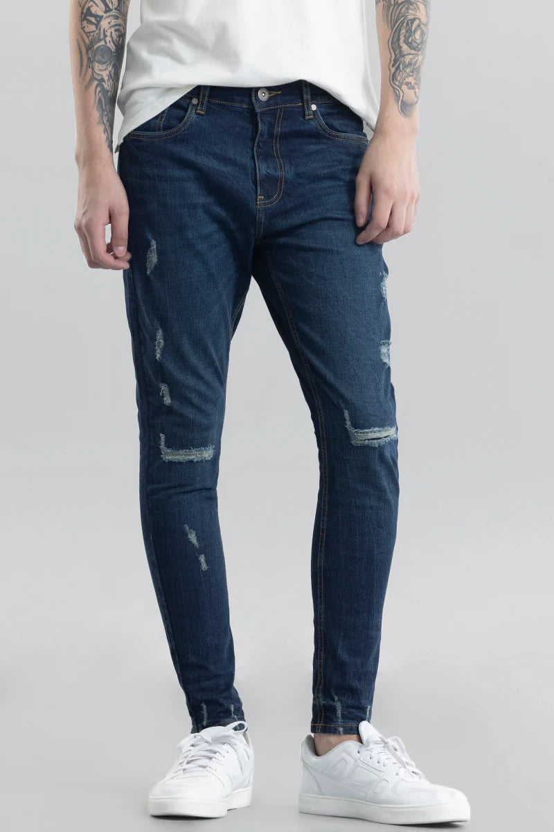 Ilaria Dark Blue Distressed Skinny Fit Jeans Street