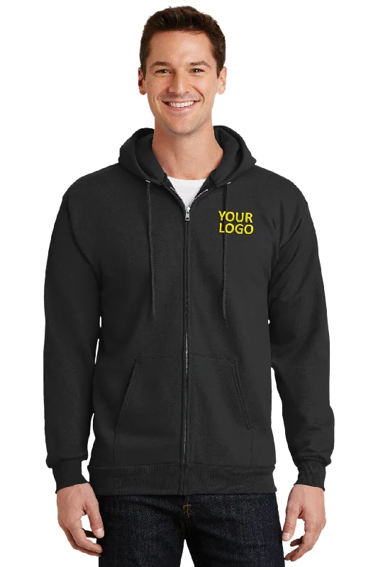 Port & Company Tall Essential Fleece Zip Branded Hoodies, Jet Black Unique Men's Patch