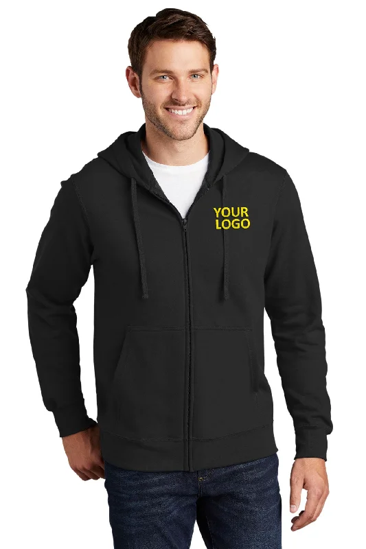 Port & Company Fan Favorite Fleece Customized Zip Hoodies, Jet Black Cozy Men's Sherpa