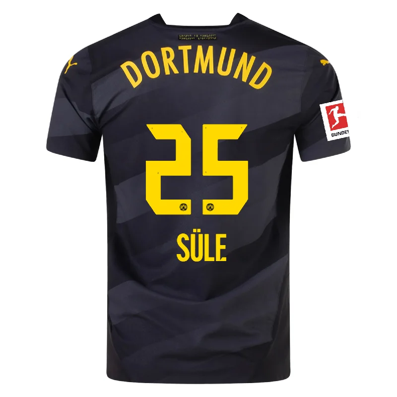 Puma Borussia Dortmund Authentic Niklas Süle Away Jersey w/ Bundesliga Patch 24/25 (Puma Black/Faster Yellow) Bold Men's Statement