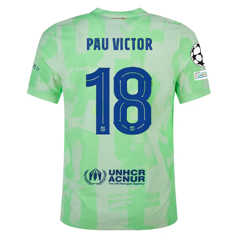 Nike Barcelona Authentic Pau Víctor Third Jersey w/ Champions League Patches 24/25 (Barely Volt/Old Royal) Unique Men's Upcycled