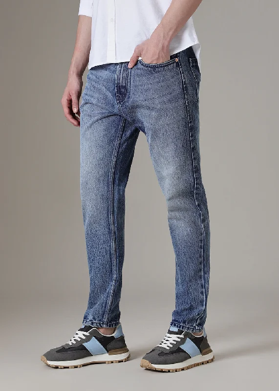 Ice Dark Blue Straight Fit Jeans Unique Men's Patch