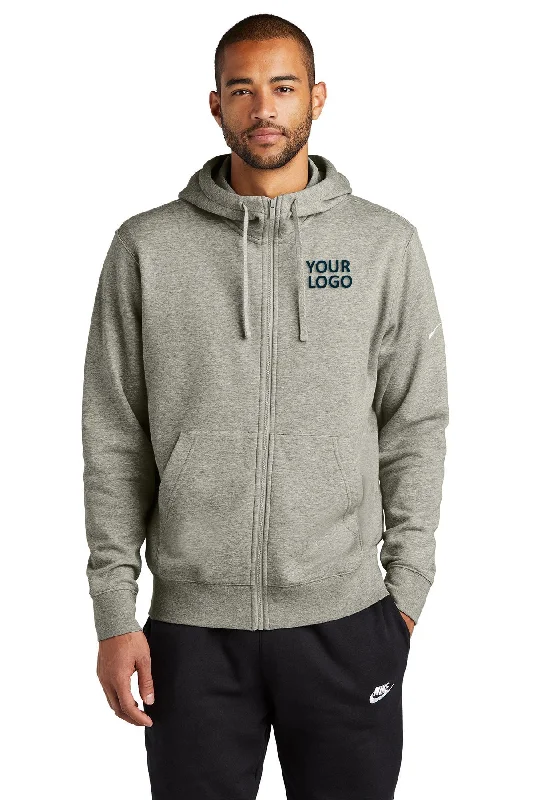 Nike Club Fleece Custom Zip Hoodies, Dark Grey Heather Monochromatic Office Style