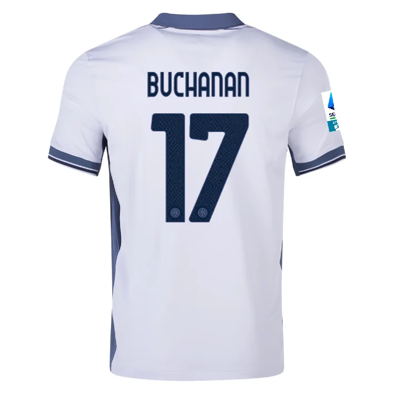 Nike Inter Milan Tajon Buchanan Away Jersey w/ Serie A + Scudetto Patch 24/25 (Summit White/Iris Whisper) Tough Men's Military