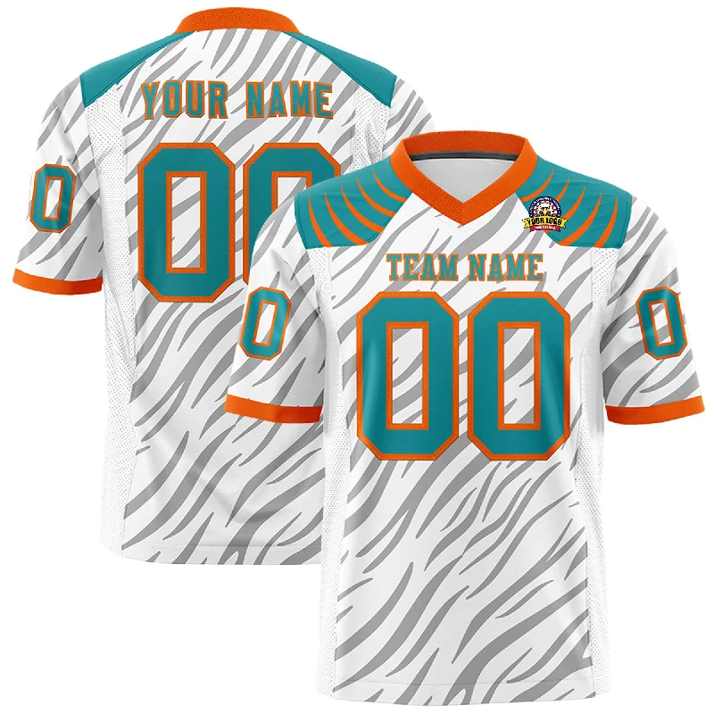 Custom White Gray Personalized Tiger Stripe Graffiti Pattern Authentic Football Jersey Vacation