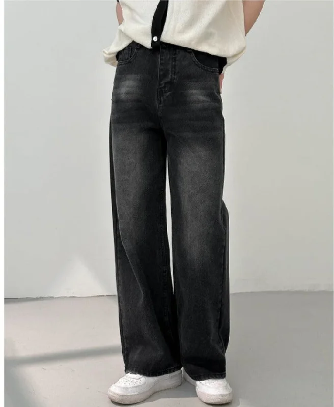 Washed Black Wide-leg Jeans Trendy Men's Oversized