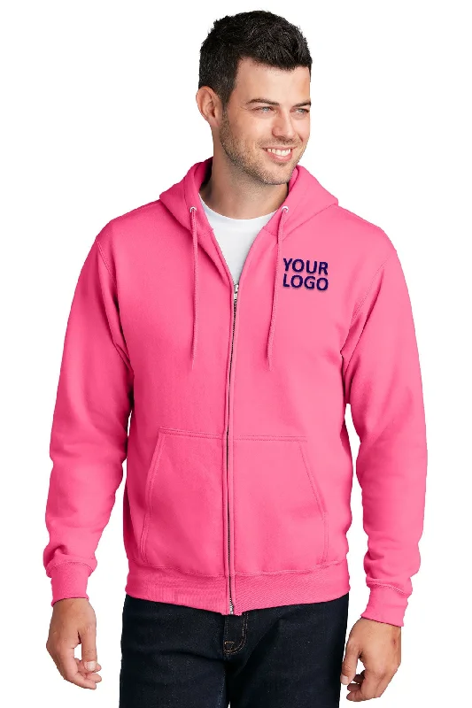 Port & Company Core Fleece Customized Zip Hoodies, Neon Pink Edgy Men's Punk