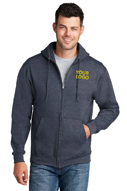 Port & Company Core Fleece Custom Zip Hoodies, Heather Navy Trendy Men's Bucket