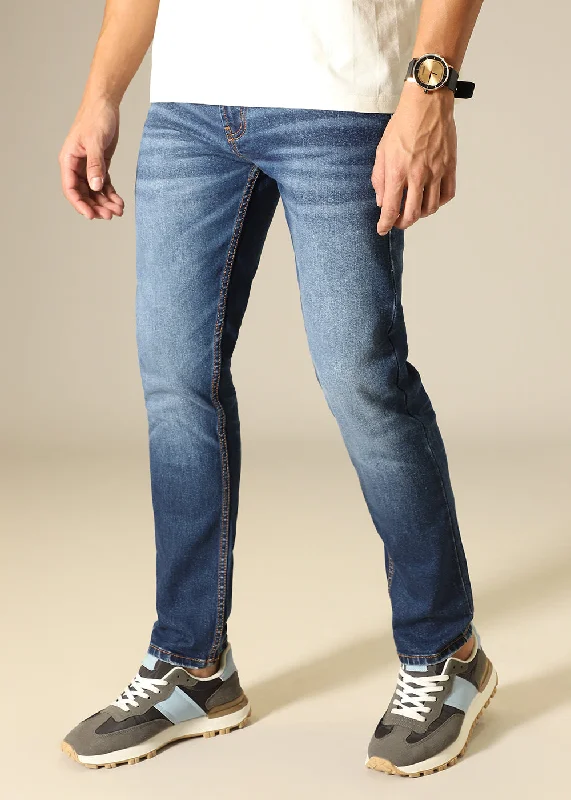 Dark Blue Faded Ankle Slim Fit Jeans Vacation