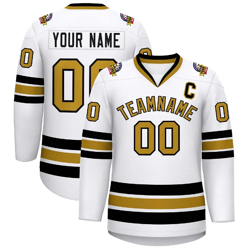 Custom White Old Gold-Black Classic Style Hockey Jersey Relaxed Men's Beach