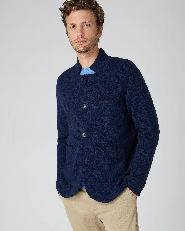 Men's Houndstooth Milano Cashmere Jacket Navy Blue Masculine Men's 