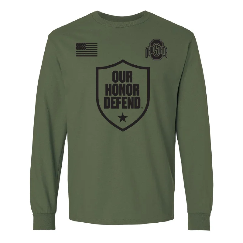 Ohio State Buckeyes 'Our Honor Defend' Long Sleeve Military Green T-Shirt Confident Men's Power