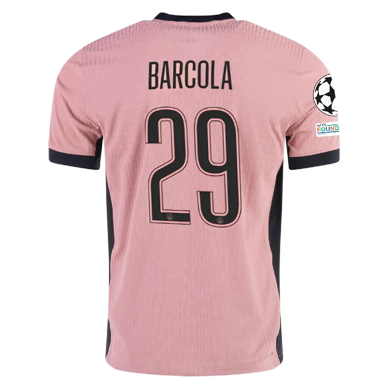 Nike Paris Saint-Germain Authentic Bradley Barcola Third Jersey w/ Champions League Patches 24/25 (Rust Pink/Black) Laid